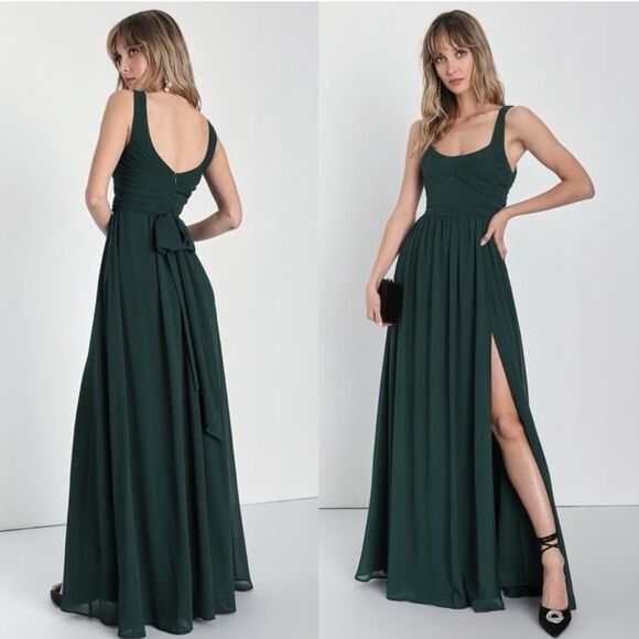 Lulus Sensational Moment Emerald Green Pleated Maxi Dress Size Medium - Picture 1 of 8